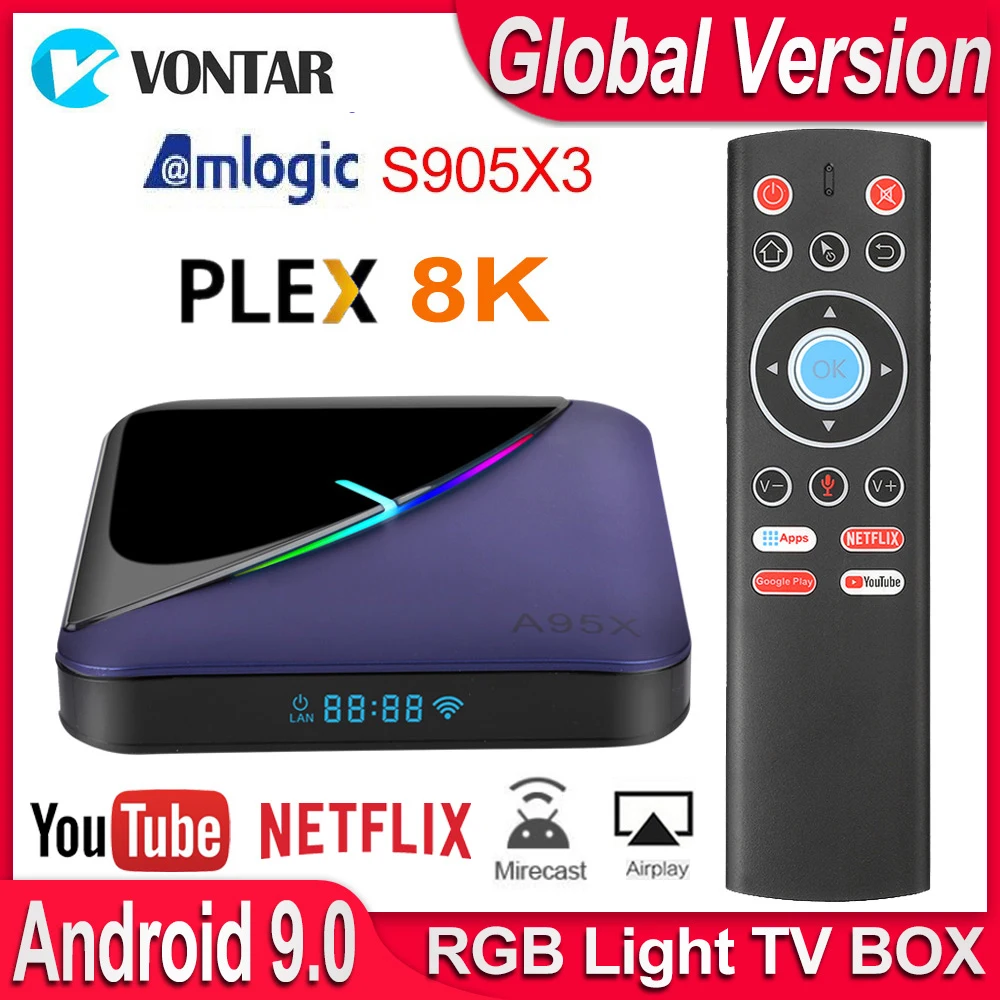 A95x F3 RGB Light Android TV Box Android 9.0 Amlogic S905X3 Smart TV Box USB3.0 H.265 8K 60fps Netf - 4000245637728