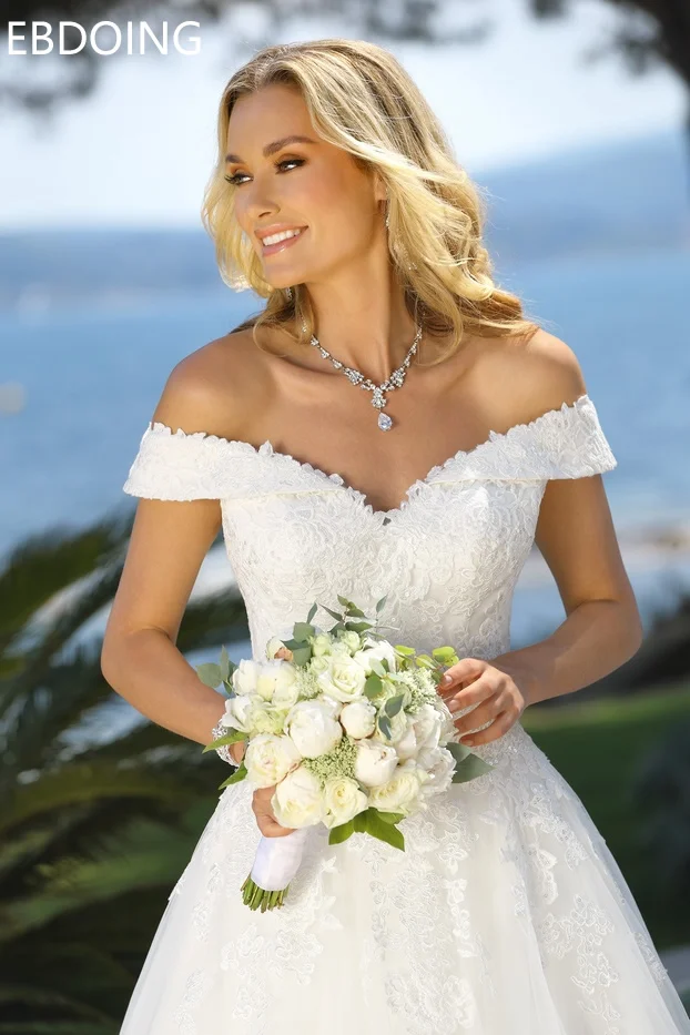 Vestidos De Novia потрясающее ТРАПЕЦИЕВИДНОЕ свадебное платье кружевное новейшее с открытыми плечами размера плюс длинное свадебное платье для невесты