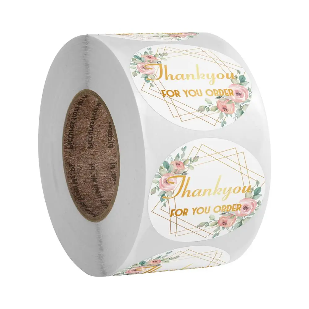 

Gold Foil Thank You Stickers for Your Order Floral Label Sticker 500pcs/roll for Gift Package Seal Labels Stationery Sticker