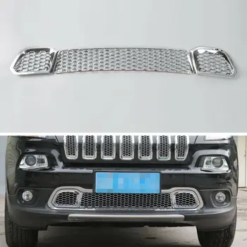 

Fit For Cherokee 2014 2015 2016 high quality Chrome Front Grill Bumper Grille Mesh Cover Trim 3Pcs