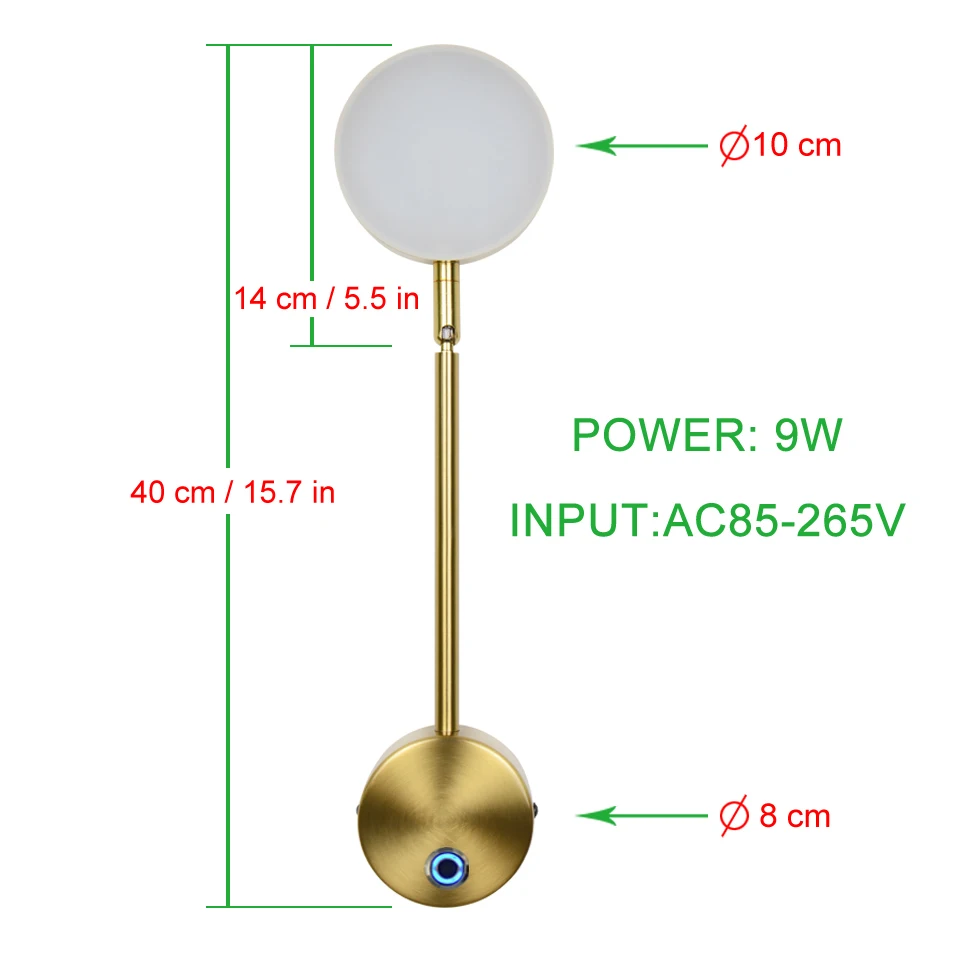 Modern and simple LED indoor lighting wall lamp 9W touch stepless dimming home bedroom bedside mirror adjustable wall lamp