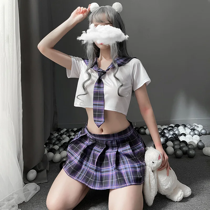 Lingerie Cosplay Uniform Japanese Plaid Anime Women Sexy Schoolgirl JK with Pleated Skirt Student Roleplay Costumes Cheerleading