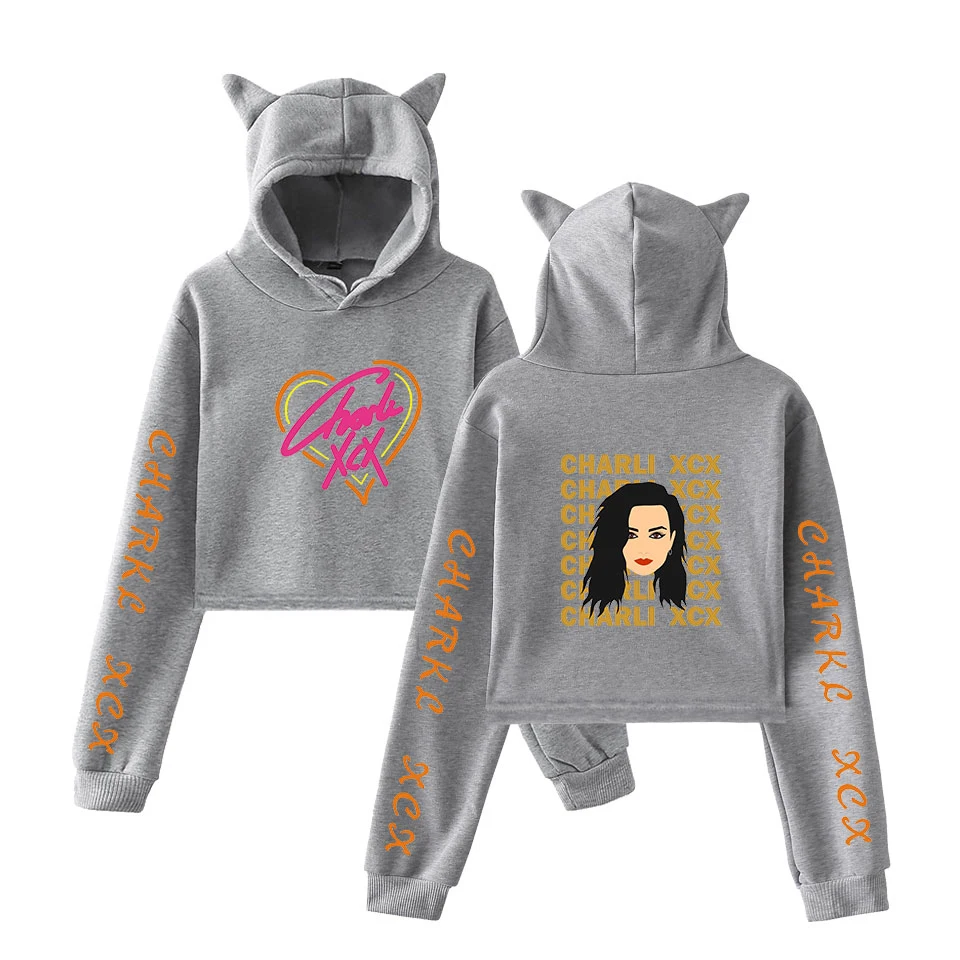 Новые осенние толстовки с капюшоном Charli XCX, женские популярные толстовки с капюшоном с кошачьими ушками, толстовка с капюшоном для женщин, популярные повседневные белые пуловеры для девочек