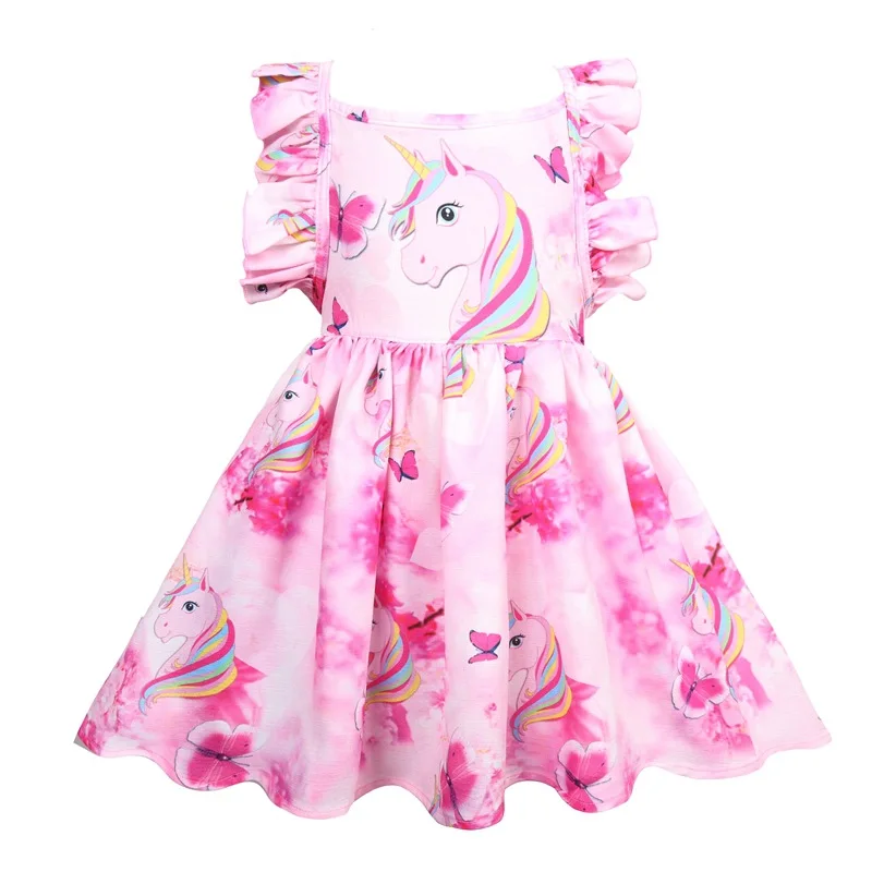 Vestidos/летнее платье для девочек коллекция года, брендовый Единорог для вечеринки с открытой спиной, платье принцессы Детский костюм, детская одежда розовый+ парик - Цвет: 36007-Pink
