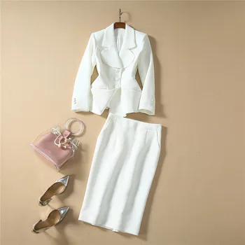 

New Fashion Autumn Winter Runway Suit Set Elegant Women Skirt 2Piece Set Office Lady Outfits Ruffle Blazer Suit Pencil Skirt Set