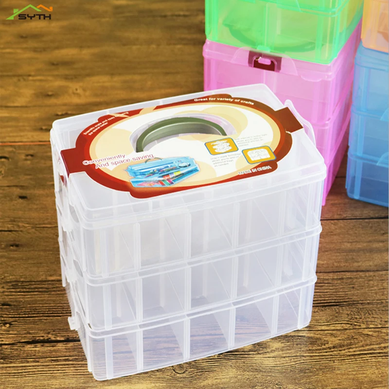 

Practical jewelry storage adjustable plastic compartment storage box jewelry earrings lid container storage box three layers