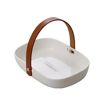 

Unique Chic Nordic Ceramics Storage Jar Bottle With Leather Handle Minimalist Desk Storage Bottle Organizer Flower Vase Containe