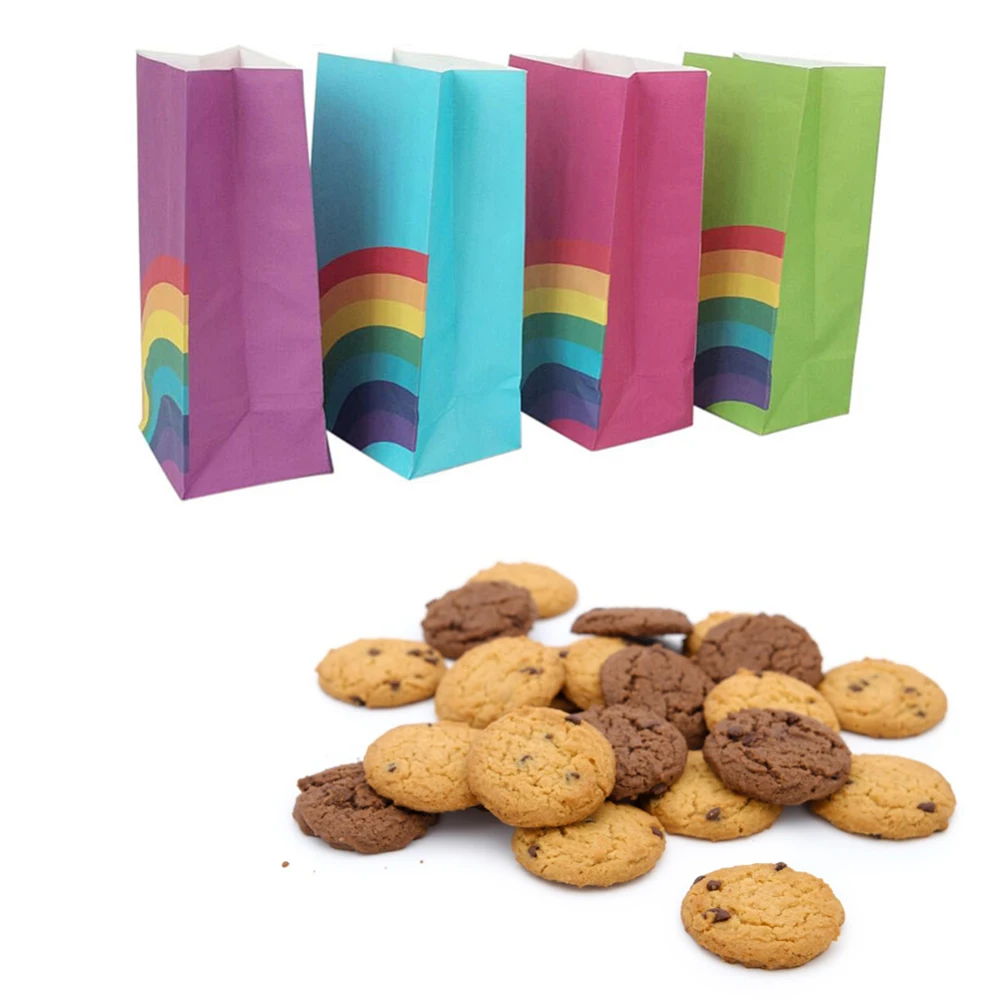 

40pcs Rainbow Gift Paper Bag for Cookie Candy Food Packaging Shopping Bags Wedding Birthday Party Supplies Decor