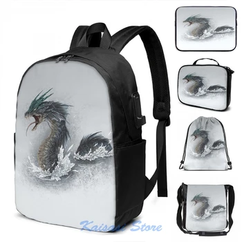 

Funny Graphic print gyarados USB Charge Backpack men School bags Women bag Travel laptop bag