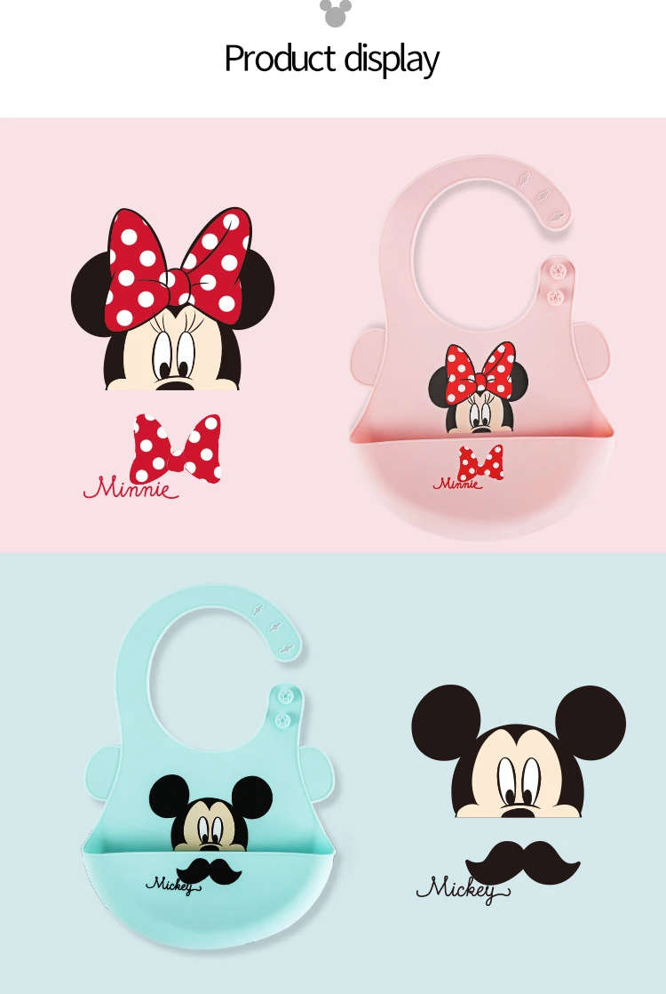 Disney силиконовые детские нагрудники вещи с рисунками из мультфильмов одежда для малышей для мальчиков и девочек, вещи для малышей Водонепроницаемый Слюнявчики для кормления Микки и Минни Маус от 0 до 3 лет
