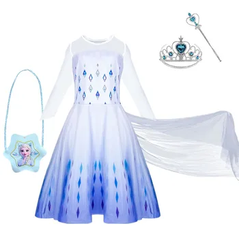 

2020 Snow Queen Anna Elsa 2 Princess Dress mesh Long Sleeve dresses Christmas Birthday Party Elza Cosplay Costume