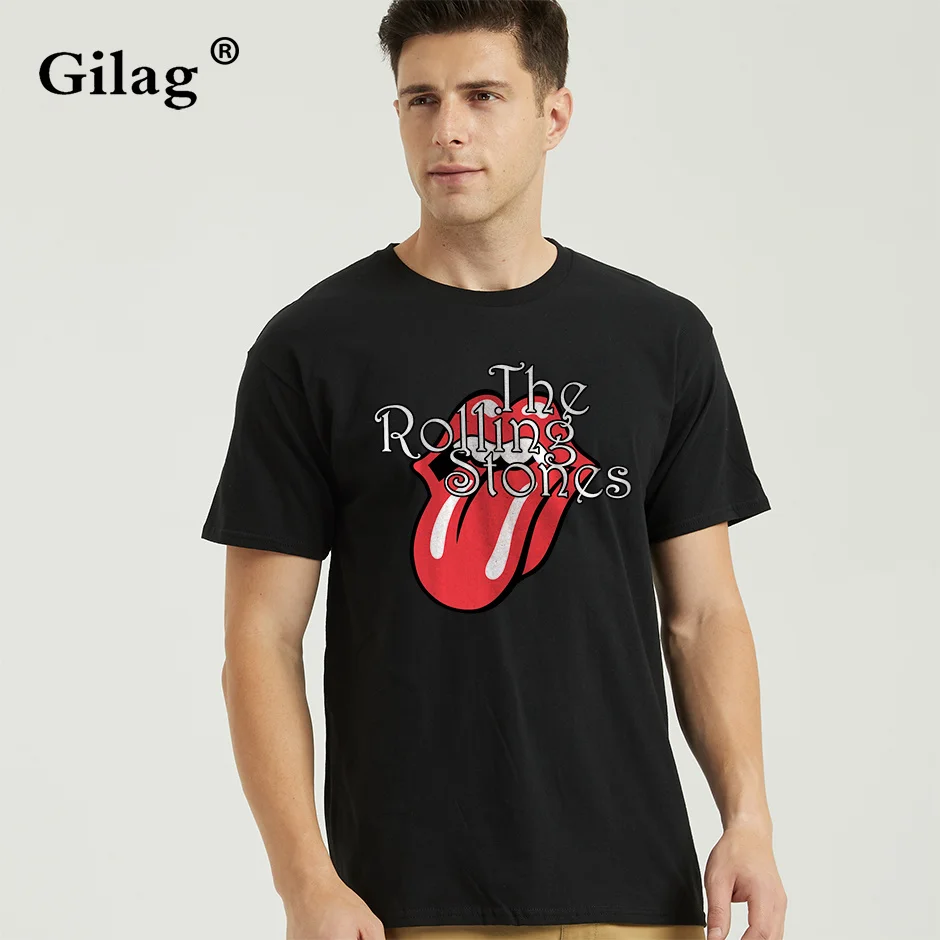 GILAG Мужская футболка The rolling stones TopsTee contton футболка с круглым вырезом уличная крутые Топы музыка Винтажная Футболка мужские футболки