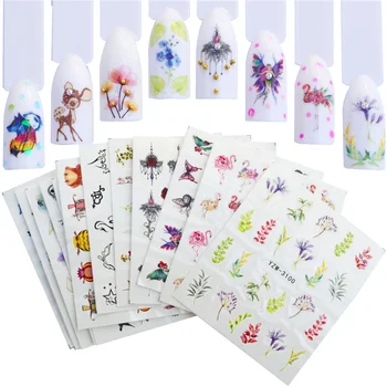 

FWC 12 Sheets Lot Water Decal Transfer Nail Art Nail Stickers Slider Sun Flower Daisy Lily Jasmine Primrose