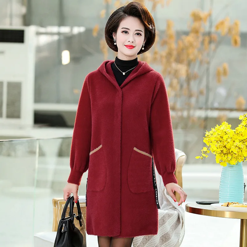 

Mom Winter Coat Mid-length Western Style Middle-aged Women's Autumn And Winter Gold Velvet Mink Overcoat Woolen Thick Hooded