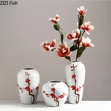 Китайские керамические вазы Красная слива белая фарфоровая ваза настольная декоративная Цветочная вставка Искусственные цветы аксессуары для украшения дома