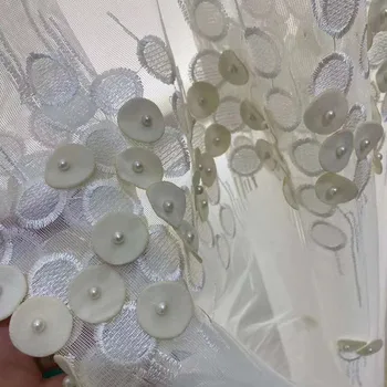 

High-end Embroidered 3D Beads White Tulle Curtains for Living Room Nordic Relief Gray Sheer for Bedroom Window Treatments