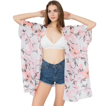 

Summer Sunscreen Swimming Chiffon Cover-Ups Sexy Bikini Sunscreen Lemon Print Beach Loose Blouse Breathable 2019 Fashion