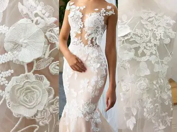 

31x56cm Big size 3D appliqued Ivory lace patch 1 piece! European design wedding dress sew on lace flower 2019 NEW