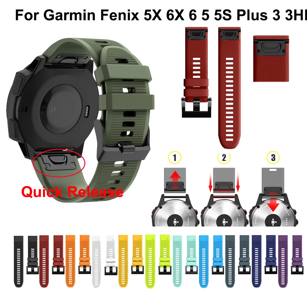 20 22 26 мм ремешок для часов Garmin Fenix 6X 6 6S 5 5X 5S Plus 3HR быстросъемный силиконовый Forerunner 945