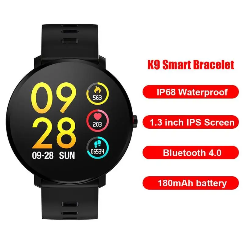 K9 IP68 Waterproof Heart Rate Blood Pressure Monitor Call Reminder Smart Band Standard 20mm Easy-To-Replace Strap Calories
