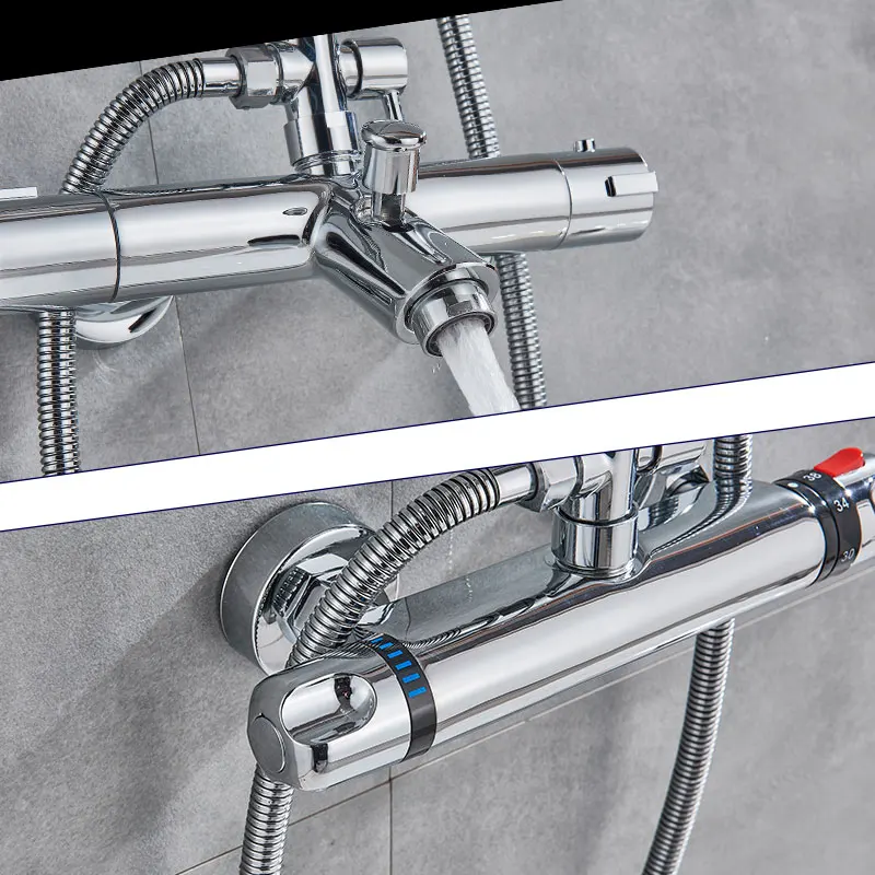 Chrome Thermostatic Shower Set Bathroom Mixer Shower Systems Wall Mount 38 Degree Control 8 &ldquo; Rainfall Head shower head bathroom shower faucet set thermostatic mixing valve
