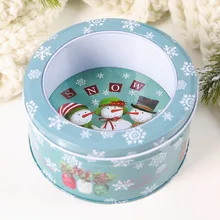 Рождественская тематическая металлическая круглая Конфета посуда для печенья контейнер с прозрачными окнами крышки рождественские праздничные декоративные коробки для хранения