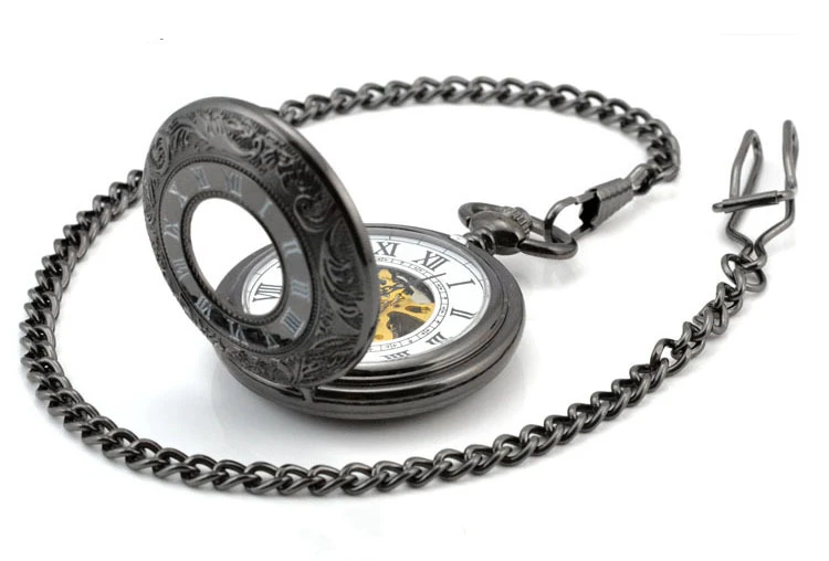 Hot Sale Vintage Steampunk Pocket Watch Mechanical Pocket Watches Roman Retro Skeleton Pocket&Fob Watch Chain