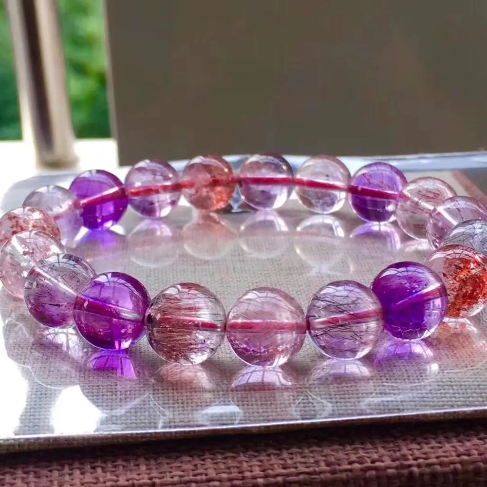 10,5 мм натуральный красный Lepidocrocite КВАРЦ СУПЕР семь 7 модный браслет с камнями Кристалл Круглые бусины для женщин и мужчин сертификат AAAAA
