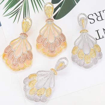 

Siscathy Luxury Flowers Cubic Zircon Crystal CZ Long Dangle Earrings For Women African Bridal Earring aretes de mujer modernos