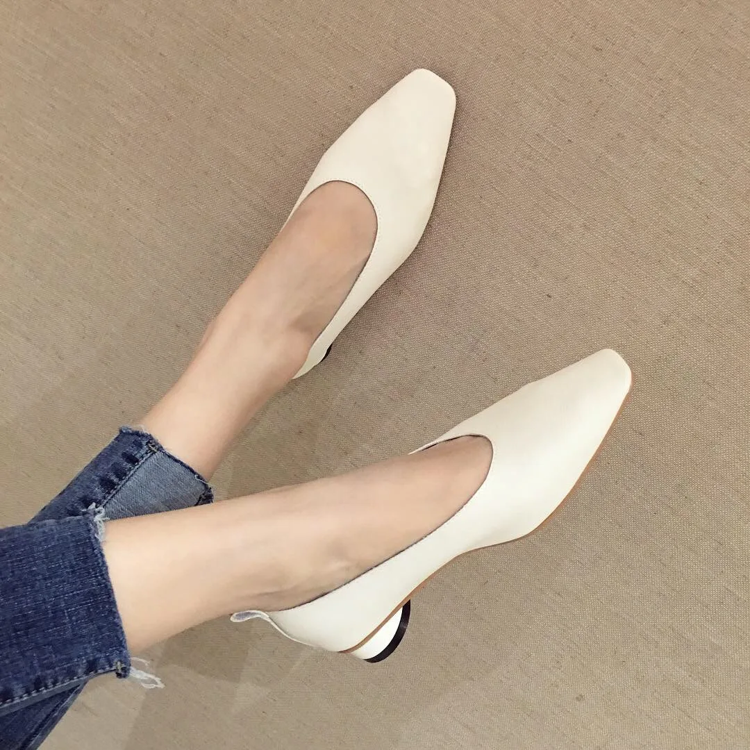 

2019 Autumn New Style Fashion Simple-Style Solid Color Chunky-Heel Square Head Low-Cut Soft Leather Comfortable Low Heel Shoes W