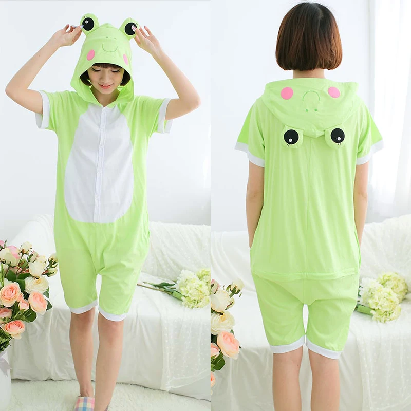 

Summer short-sleeved frog sexy onsie women sleepwear pajamas couple cotton animal onesies for adults home service cotton suit