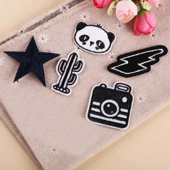 

Black and white camera panda DIY Iron on Patch Sew On Patches for Clothing Embroidered Sewing Applique