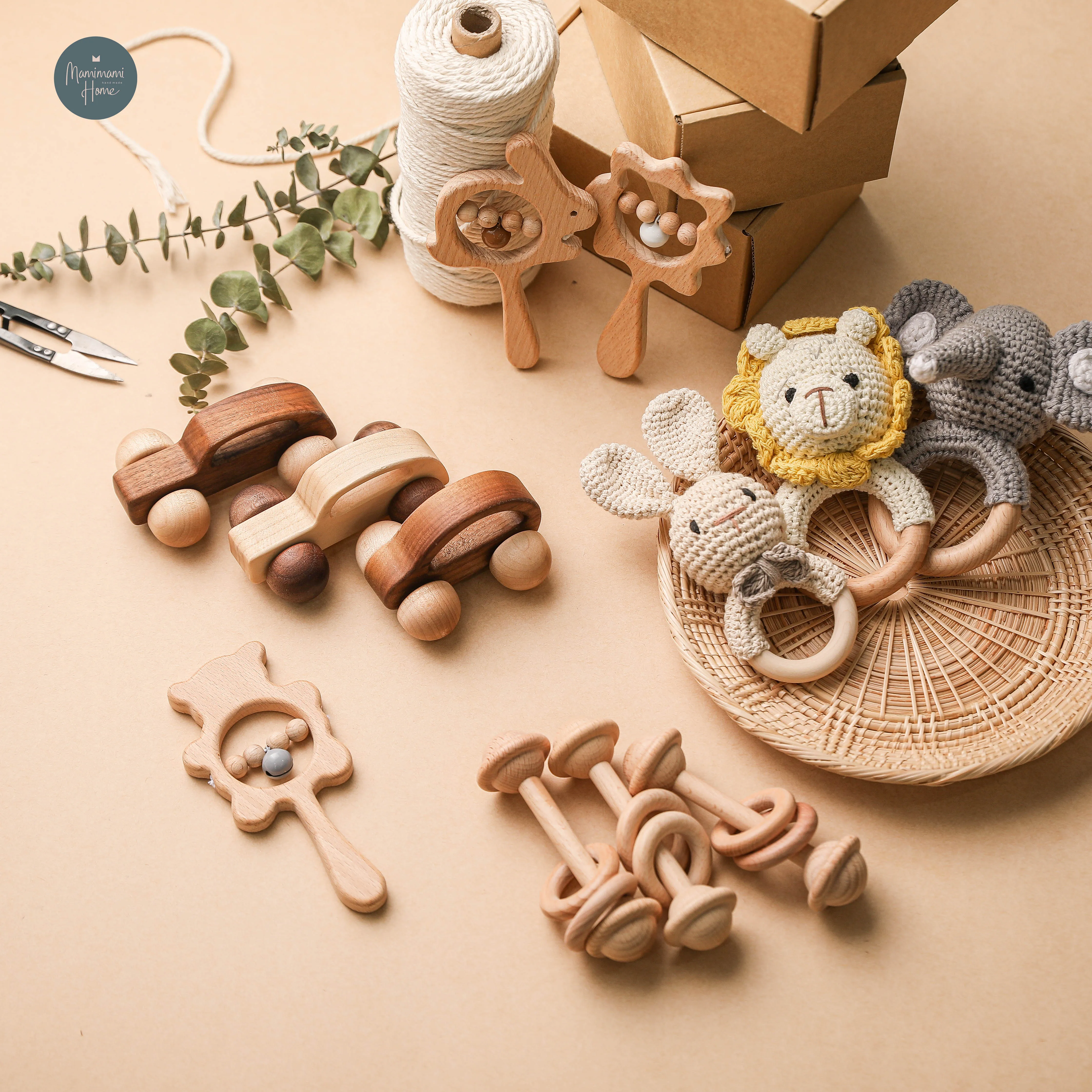 2021 New Baby Montessori Toys Wooden Rattle Wood Car Blocks Soother Bracelet Teether Set Bath Gift for 0-12 Month | Игрушки и хобби