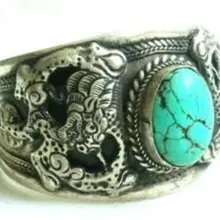 Тибетский Племенной ювелирный тибетский серебряный и бирюзовый браслет