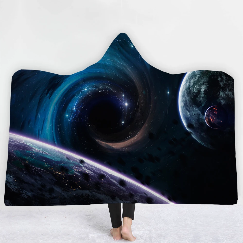 3D принт, черное, с дырами, шерпа, коралловый флис, носимое, с капюшоном, пледы, одеяло, для дома, микрофибра, теплое одеяло для дивана, постельные принадлежности, 150x200 см