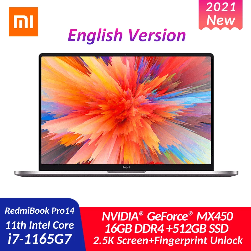 Xiaomi RedmiBook Pro ноутбук с диагональю экрана 14 дюймов MX450 Intel Core i7-1165G7 16 Гб DDR4 512GB SSD 2 5 K