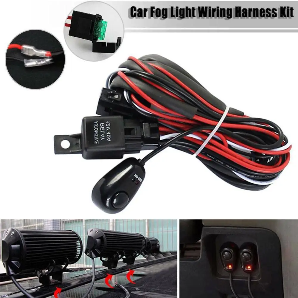 

1Pc Universal Hareness Kit 40A 12v 24v Switch Relay Auto Work Driving Fog Light Wiring Loom Harness 1 to 2 Led Light Bar Cable