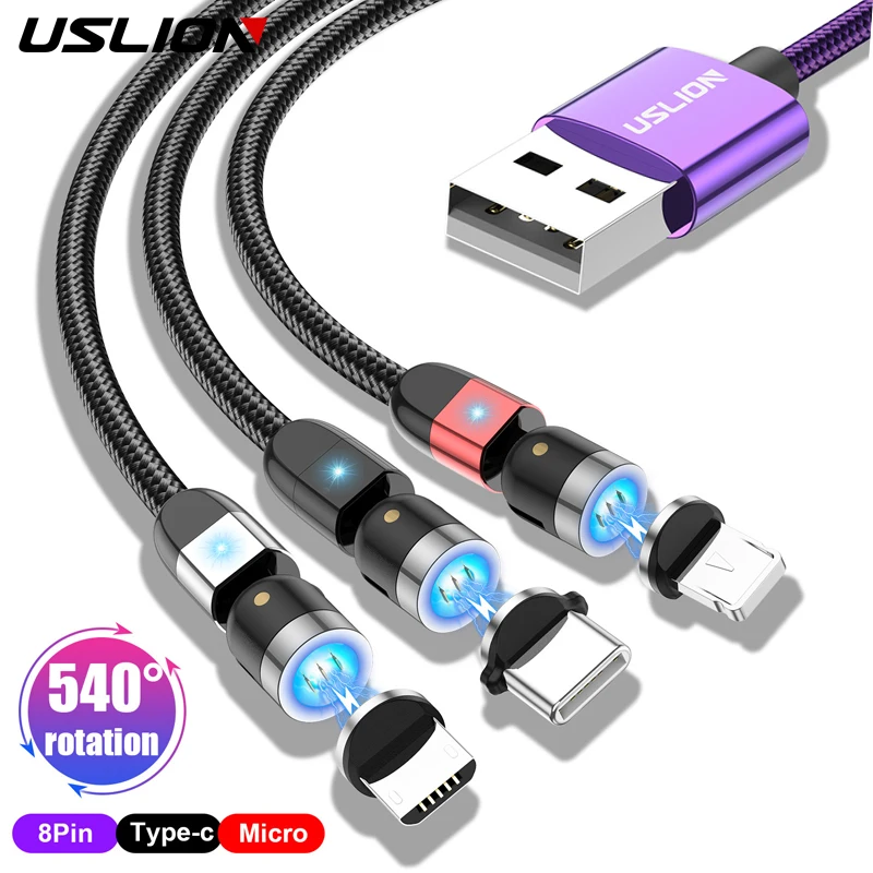 Магнитный USB-кабель USLION кабель для быстрой зарядки Micro Type-C мобильный телефон iPhone