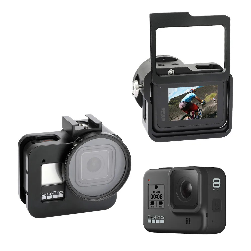 Чехол из алюминиевого сплава с ЧПУ 52 мм УФ-фильтр для GoPro Hero 8 черный трехполосное крепление дизайн мульти-угол съемки камеры аксессуары