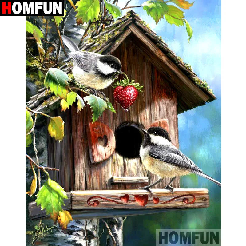 HOMFUN Полный алмаз "Птичий дом пейзаж" DIY 5D алмазная картина вышивка крестиком домашний декор изображение горного хрусталя ручной работы A27299