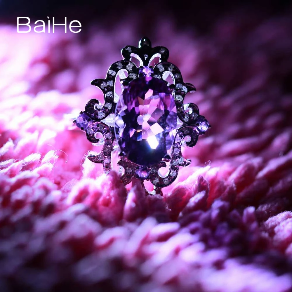 BAIHE Стерлинговое Серебро 925 4.54ct сертифицированное аметистовое бриллиантовое свадебное женское милое/романтичное ювелирное изделие для помолвки уникальный подарок кольцо