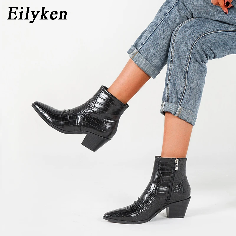 EilyKen/Классические ковбойские ботильоны из искусственной кожи женские ботинки на танкетке и высоком каблуке белые, черные ковбойские женские ботинки г. Женская обувь, размер 43
