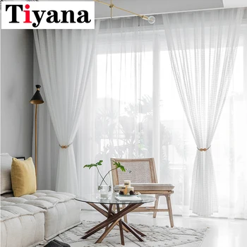 

Tulle Curtains for Living Room White Sheer Curtains Square Plaid Design Yarn 2020 New Arrival Solid Voile Kitchen Drapes JK021Y