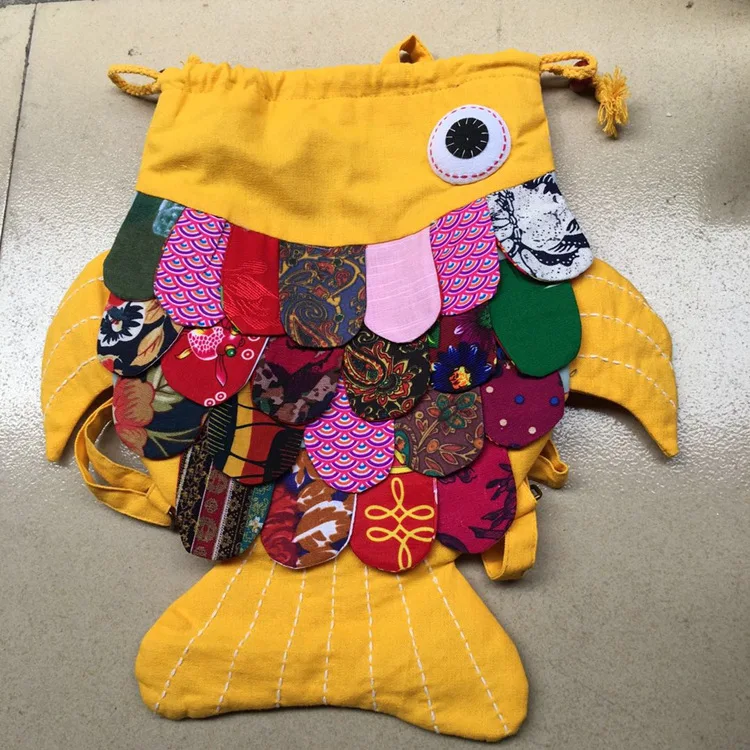 Nice national appliques children traveller backpacks!Hot Multi colorful fish girl&boy canvas backrack Versatile school backruck