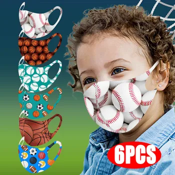 

6pcs Children's Masks Adjustable Windproof Reusable Ball Printed Mask Washable Mascarillas Reusable Mask Kids Protection Masks