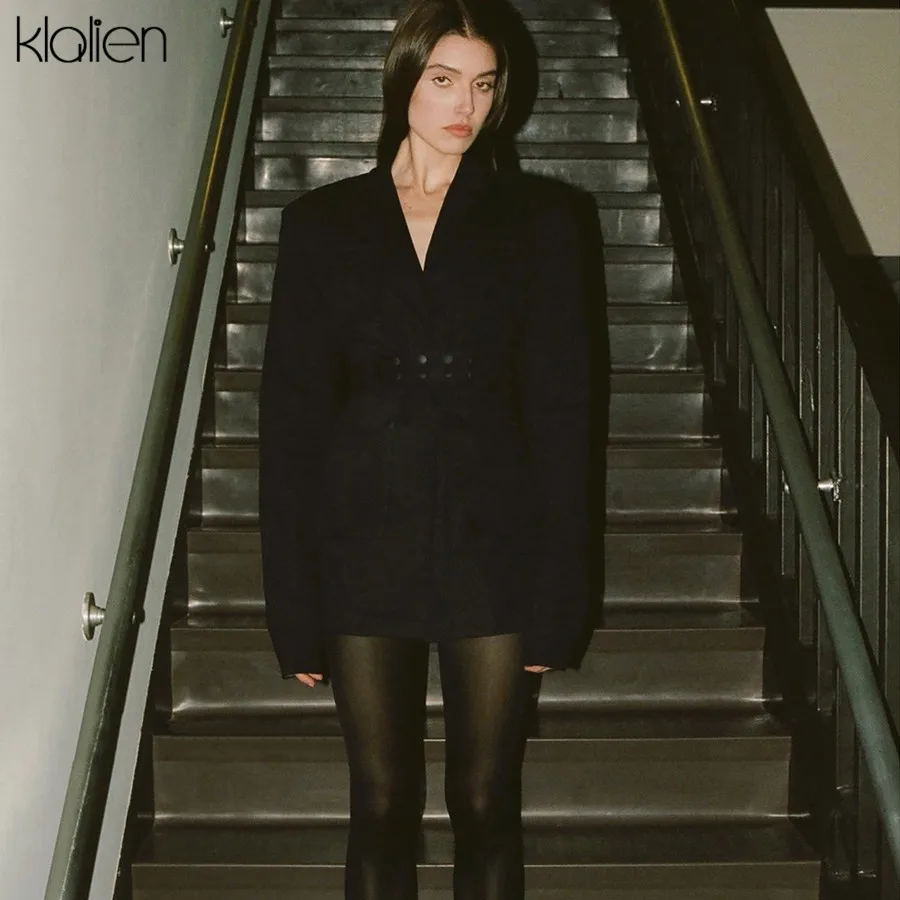 

KLALIEN Pure Cotton Casual Women Belt Button Pocket Jackets Full Sleeve Trench Length Coat 2019 Fall Winter High street Fashion