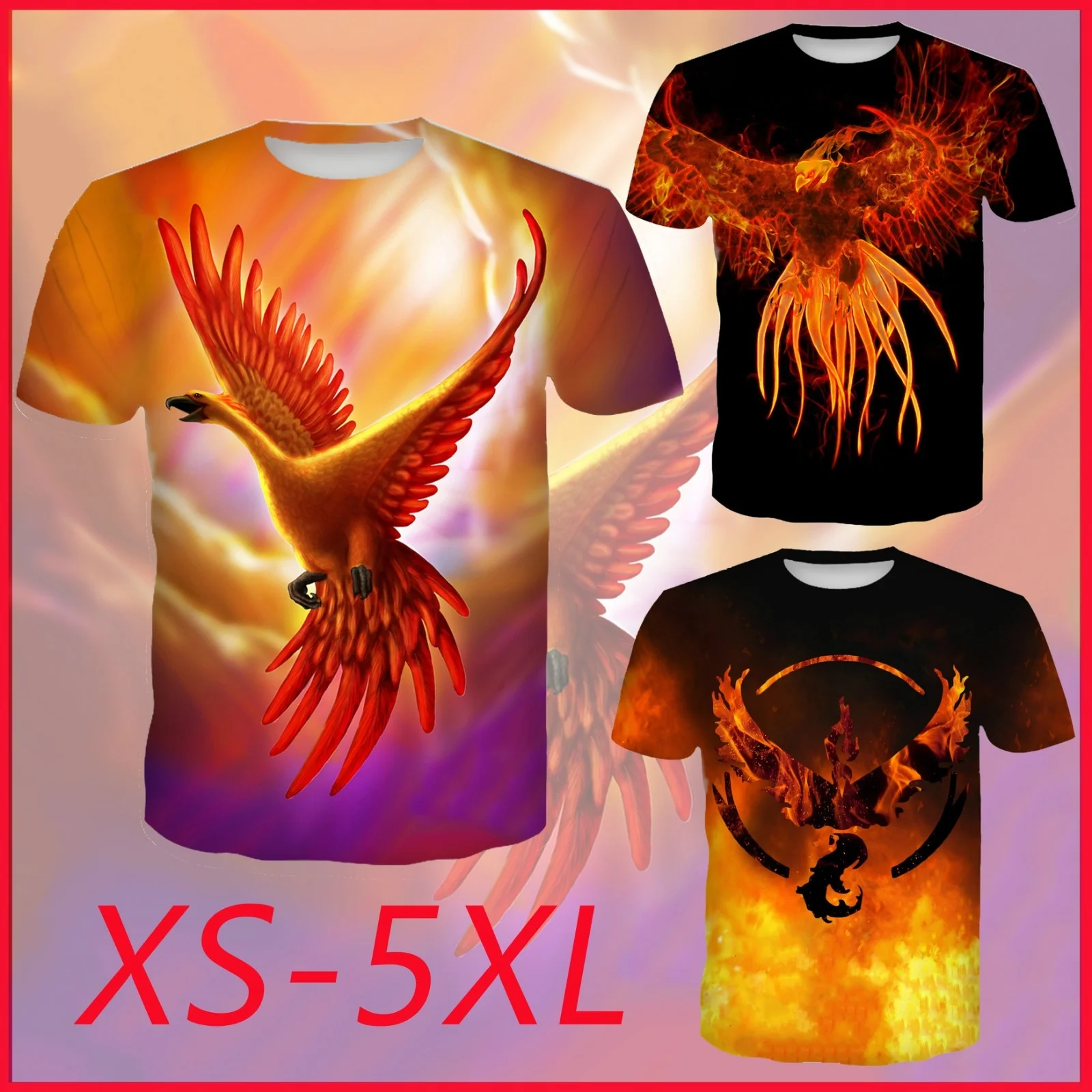 

Summer Men Casual 3D Printed Fire Phoenix&bird T Shirt Unisex Short Sleeves Tops t shirt