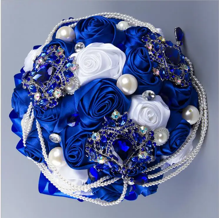 White Blue Bridal Wedding Bouquet Mariage Pearls Bridesmaid Artificial Wedding Bouquets Flower Crystal SPH85