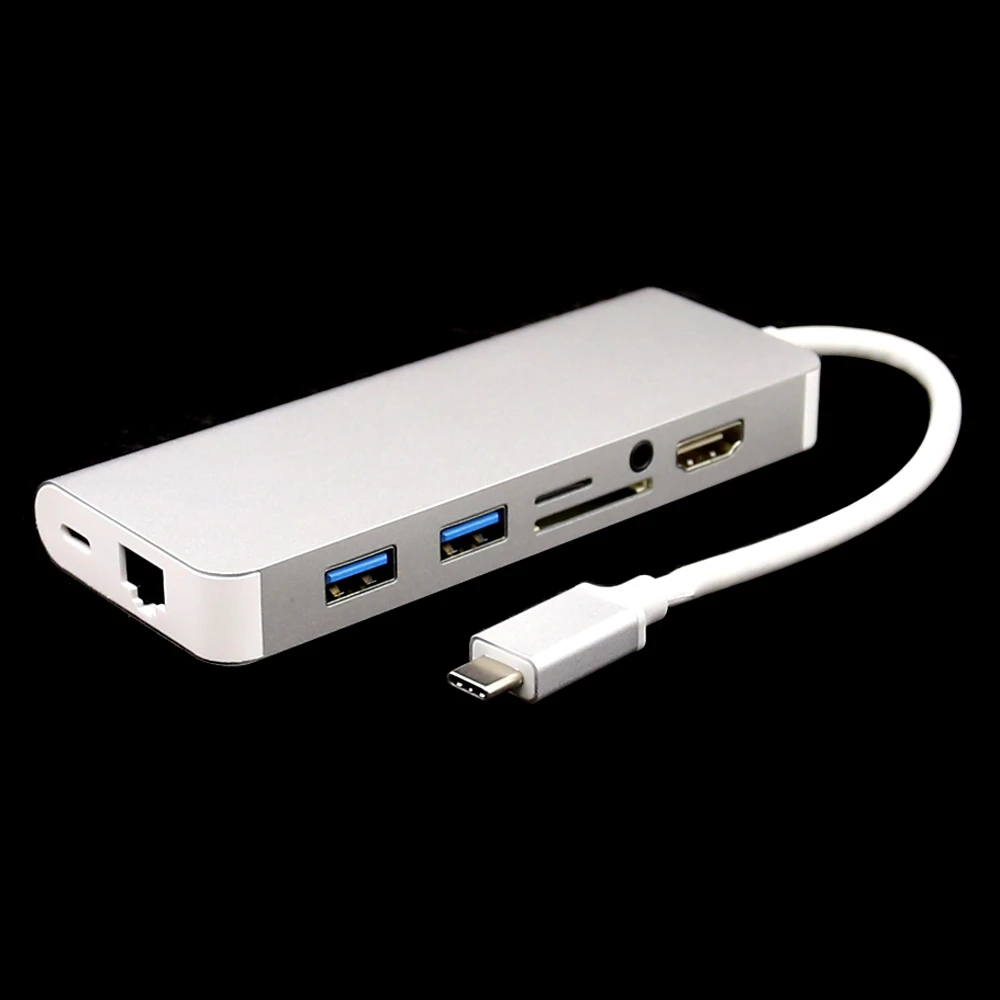 8 в 1 USB C type C концентратор до 4K HDMI 3,5 мм аудио 1000 м RJ45 SD TF кард-ридер Тип C PD зарядный адаптер для Macbook