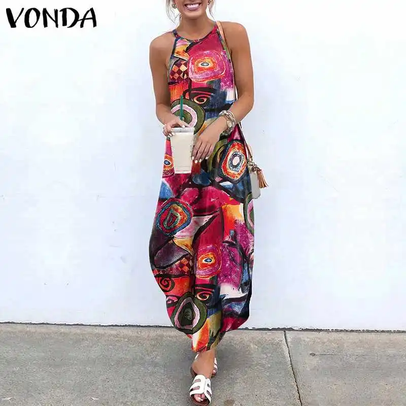 

Party Dress Summer Tank Dress Irregular Sundress Vintage Polka Dot Print Vestidos 2020 VONDA Vintage Split Robe Femme Plus Size